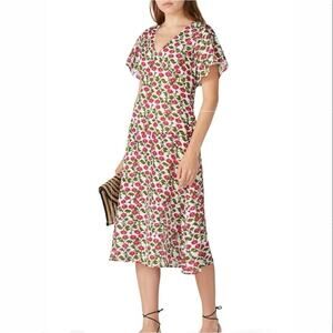 Roller Rabbit Issa Floral Midi Dress in White, Pink and Green, Size XS